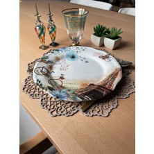 Ergüven Home Koyu Bej (Taş Rengi) Süet Kumaş Yuvarlak Amerikan Servis Supla Takımı 6'Lı 35 x 35 cm