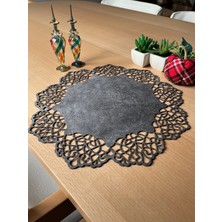 Ergüven Home Koyu Gri Süet Kumaş Yuvarlak Amerikan Servis Takımı Supla 6'Lı 35 x 35 cm