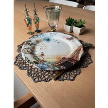 Ergüven Home Koyu Gri Süet Kumaş Yuvarlak Amerikan Servis Takımı Supla 6'Lı 35 x 35 cm