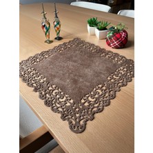 Ergüven Home Sütlü Kahverengi Süet Kumaş Kare Amerikan Servis Takımı Supla 6'Lı 35 x 35 cm