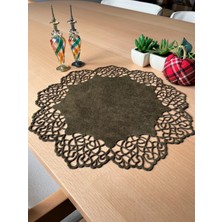 Ergüven Home Yeşil (Yağ Yeşili) Süet Kumaş Yuvarlak Amerikan Servis Supla Takımı 6'Lı 35 x 35 cm
