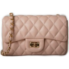 Nas Bag Kadın Çapraz Çanta Kapitone Zincir Detaylı Pudra  Nova