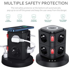 Vothoon Termal Akım Korumalı Isıya Dayanıklı 3 USB 8 Priz ve Wireless Kablosuz Şarj 2.4 Amper Kablolu Priz