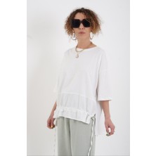 Zelish My Sister Ekru Önü Büzgü Detaylı Penye Bluz