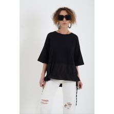 Zelish My Sister Siyah Önü Büzgü Detaylı Penye Bluz