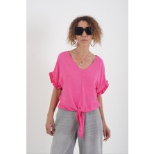 Zelish My Sister Fuşya Kolu Fırfırlı Bağlamalı Bluz