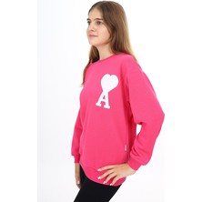 Angelos Girls Kız Çocuk Kalpli A Baskılı 3 Iplik Sweatshirt 7-13 Yaş LX270