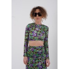 Zelish My Sister Lila Floral Vatkalı Crop Bluz