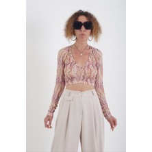 Zelish My Sister Ebru Desen Halka Detaylı Crop Bluz