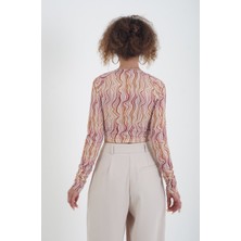 Zelish My Sister Ebru Desen Halka Detaylı Crop Bluz