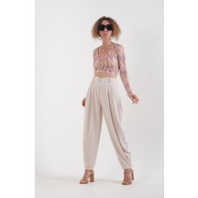 Zelish My Sister Ebru Desen Halka Detaylı Crop Bluz