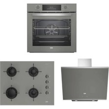 Beko Yeni Gri Cam Avantaj Set - 3’lü Ankastre Set (Fırın + Ocak + Davlumbaz)