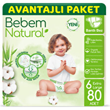 Bebem Natural Bebek Bezi 6 Beden Ekstra Large Avantajlı Paket 80 Adet