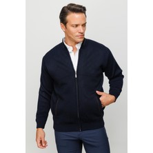 Desen Triko Erkek Hakim Yaka Çelik Örgü Yün Triko Mont Lacivert