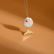 Takı Depo Balık Model Inci Taşlı Özel Tasarım Kolye Altın Rengi