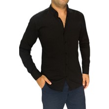 Bay Aygün Bayaygün 3069 Keten Flam Dar Kesim Gömlek _siyah