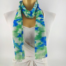 Tedz Collection Paredora Soft Desenli Yeşil Turkuaz Uzun Fular