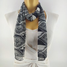 Tedz Collection Paredora Etnik Baskılı Siyah Krem Uzun Fular