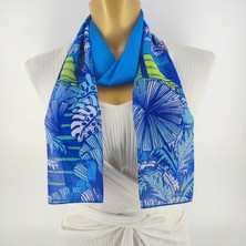 Tedz Collection Paredora Tropical Desenli Gök Mavi Uzun Fular