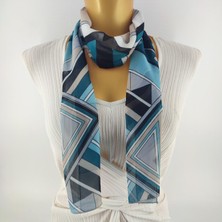 Tedz Collection Paredora Üçgen Desenli Mavi Krem Uzun Fular