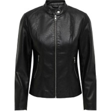 Only Kadın Onlnewmelısa Spor Stil Faux Leather Ceket Siyah Uzun Kollu Fermuarlı