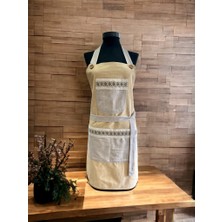 NDC Home Gri Renk Sarı Cepli Keten Modern Etnik Tarz Çift Katlı Mutfak Önlüğü