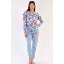 Vienetta Pamuklu Kadın Düşük Omuzlu Uzun Kol Büzgülü Pijama Takım

