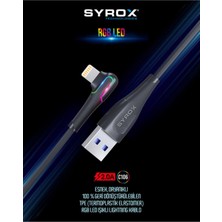 Syrox C106 Lıghtnıng Iphone Rgb LED Işıklı Esnek Dayanıklı Şarj ve Data Kablosu