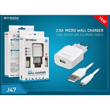 Syrox J47 Micro USB Girişli 2.6 Amper Samsung Hızlı Şarj Aleti