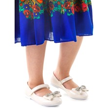 Kiko Kids Bowtie Papyon Taşlı Cırtlı Kız Çocuk Babet Ayakkabı