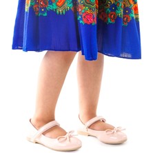 Kiko Kids Barbe Fiyonklu Cırtlı Kız Çocuk Babet Ayakkabı Pudra Rugan Tabanlı