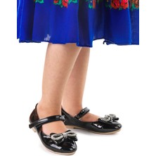 Kiko Kids Bowtie Papyon Taşlı Cırtlı Kız Çocuk Babet Ayakkabı