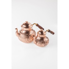 Dmt Copper Home Dmt Gaziantep Bakır Çaydanlık Takımı Ağır El Kabartmalı Alt:14,5cm Üst:10,5cm Toplam:2,6 Lt