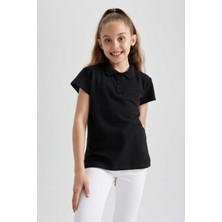 DeFacto Pamuklu Kısa Kollu Basic Düz Polo Tişört Kız Çocuk B0671A8NS