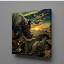 Technopa FİL VE KADIN KANVAS TABLO - 110x110cm