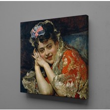 Technopa KIRMIZI ELBİSELİ FRANSIZ KADIN KANVAS TABLO - 30x30cm