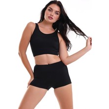 Hazelin Kadın Siyah Şortlu Büstiyerli Yüzücü Bikini Takım HZL23S-AR17541