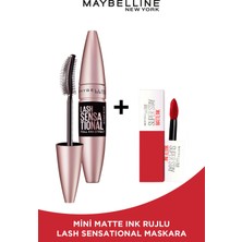 Maybelline New York Lash Sensational Yelpaze Etkili Maskara - Ekstra Siyah Mini Matte Ink 20 Pioneer Hediyeli