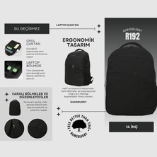 Ramsburry Su Geçirmez Siyah Sırt Çantası 14 Inç Laptop Bölmeli Seyahat & Okul Çantası