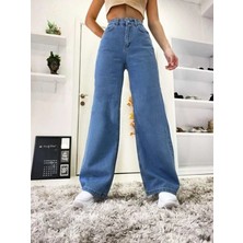 Shevega Mavi Likralı Boyfrind Bol Paça Kot Pantolon