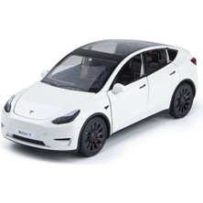 Carstore Tesla Model Y 1:24 Birebir Işıklı Maket Beyaz Sarj Istasyonlu