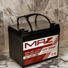 Maz Akü 12 Volt 33 Amper (Ah) Solar Jel VRLA Akü (Yeni Üretim)