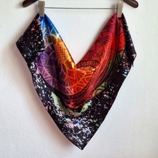 Pozitif Marka Meditasyon Koleksiyonu Çok Renkli Çiçek Yin Yang Siyah Bandana Fular