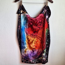 Pozitif Marka Meditasyon Koleksiyonu Çok Renkli Çiçek Yin Yang Siyah Bandana Fular