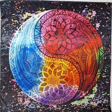 Pozitif Marka Meditasyon Koleksiyonu Çok Renkli Çiçek Yin Yang Siyah Bandana Fular