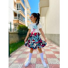 Miniğimin Cicileri Şort Etekli  Renkli Desenli Kız Çocuk  Takım