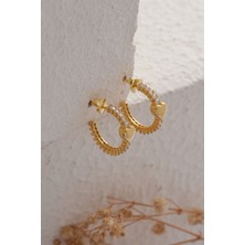 Mona Roza Gümüş 925 Ayar Gümüş Kalpli Küpe - Gold