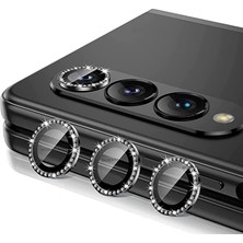 Samsung Galaxy Z Fold 5 / 4 Uyumlu Taşlı Metal Temperli Cam Lens Koruyucu Siyah