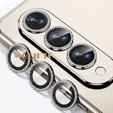 Samsung Galaxy Z Fold 5 / 4 Uyumlu Taşlı Metal Temperli Cam Lens Koruyucu Gold