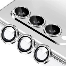 Fogy Samsung Galaxy Z Fold 5 / 4 Uyumlu Taşlı Metal Temperli Cam Lens Koruyucu Gümüş